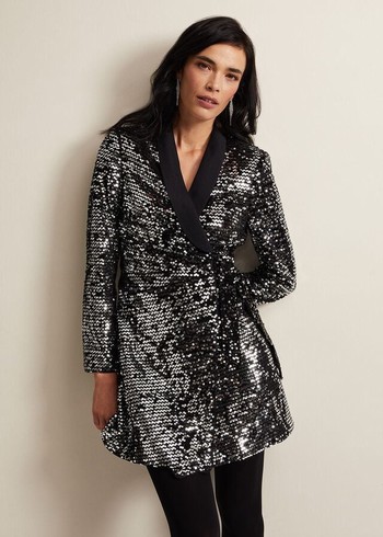 Phase Eight Brea Wrap Tuxe Sequin Dress Black Canada | IOBWRY-968